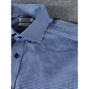 TWILLORY Mens 16.5 34/35 Blue Check Tailored Fit Long Sleeve Button Down Shirt